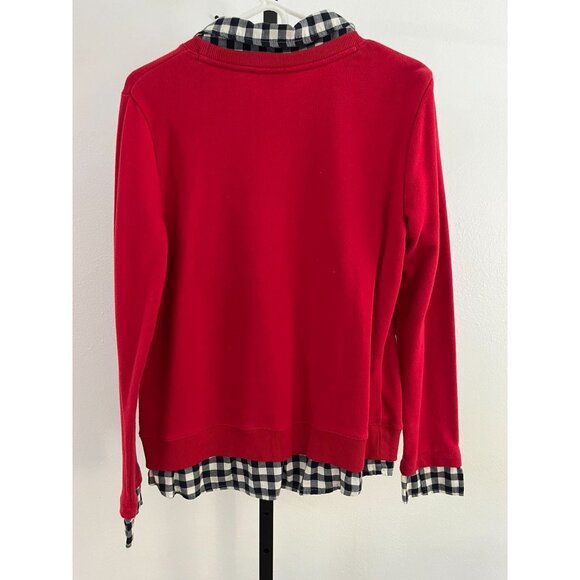 EUC Tommy Hilfiger Womens Red Sweater With Plaid Collar Large Cotton/Polyester B - Picture 2 of 5